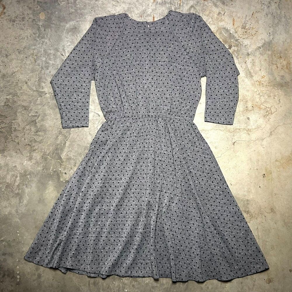 Diversity 80s Gray Black Polka Dot Sweater Dress USA